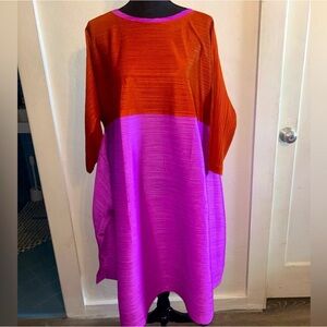 Issey Miyake Orange and Pink Long Sleeve Dress